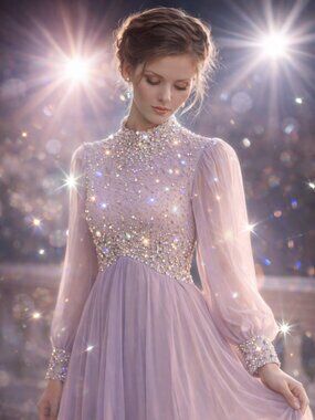 Couture Lilac Gown Handmade Rhinestones Vintage One-of-a-Kind EU 36 US 4